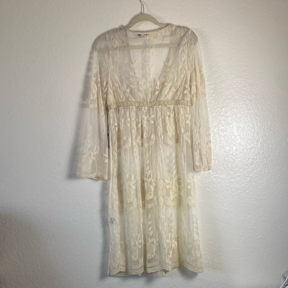 Boho Sheer Embroidered Ivory Kimono Cardigan – Festival/Beach Style - Picture 1 of 8